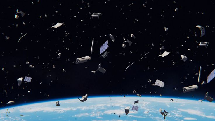 an image of space junk flying around the earth