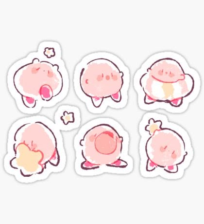 six pink stickers with different shapes and sizes on the back of each one's head