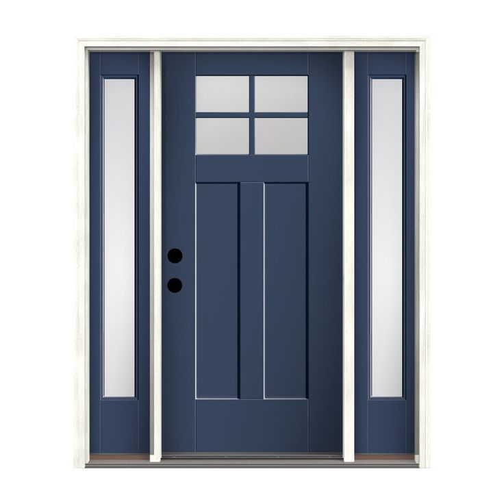 a blue front door with two sidelights