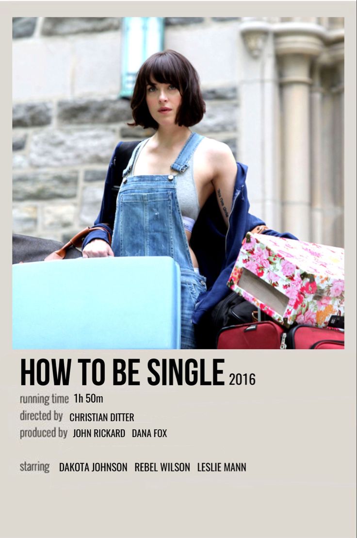 a woman standing next to luggage in front of a building with the title how to be single 2016