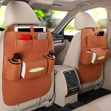 the interior of a car with two pockets on it