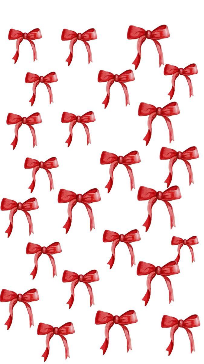 many red bows tied together on a white background