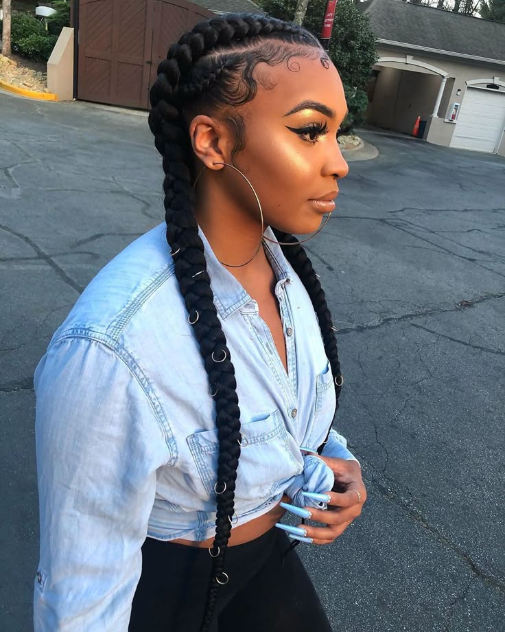 30 Best Cornrow Braids and Trendy Cornrow Hairstyles for 2020 - Hadviser Two Braid Hairstyles Black Women, Two Boho Feed In Braids, Two French Braids With Weave, 2 Boho Feed In Braids, Braids 2023, Two Cornrow Braids, Long Cornrows, Braided Ponytails, Scalp Braids