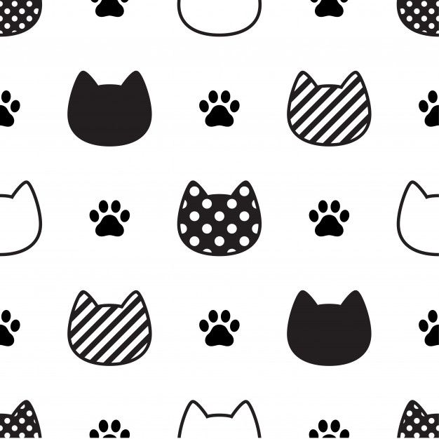 black and white cat paw prints with polka dots on the bottom, and an image of a dog's head