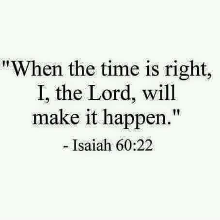 an image with the words, when the time is right, i the lord will make it happen