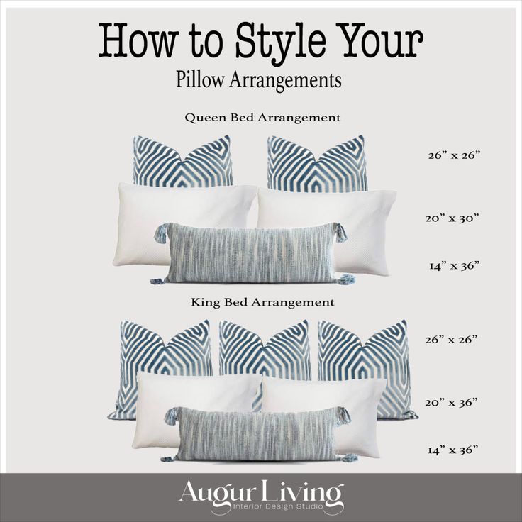 four pillows are shown with the measurements for each pillow