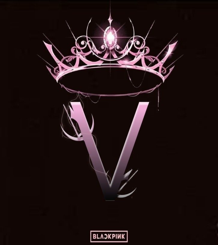 the letter v with a crown on it's head is lit up in pink