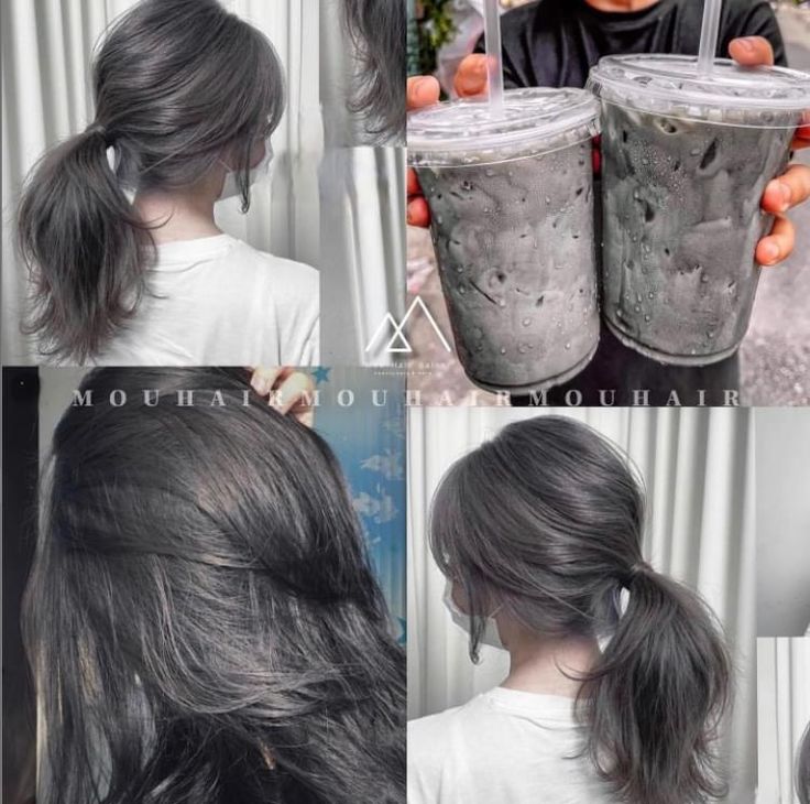 Mystic Ash Hair, Korean Gray Hair, Sterling Hair Color, Korean Hair Color Dark, Korean Grey Hair, Ash Hair Color Grey, Dark Ash Grey Hair Color, Korean Hair Dye Ideas, Hair Dye Korean