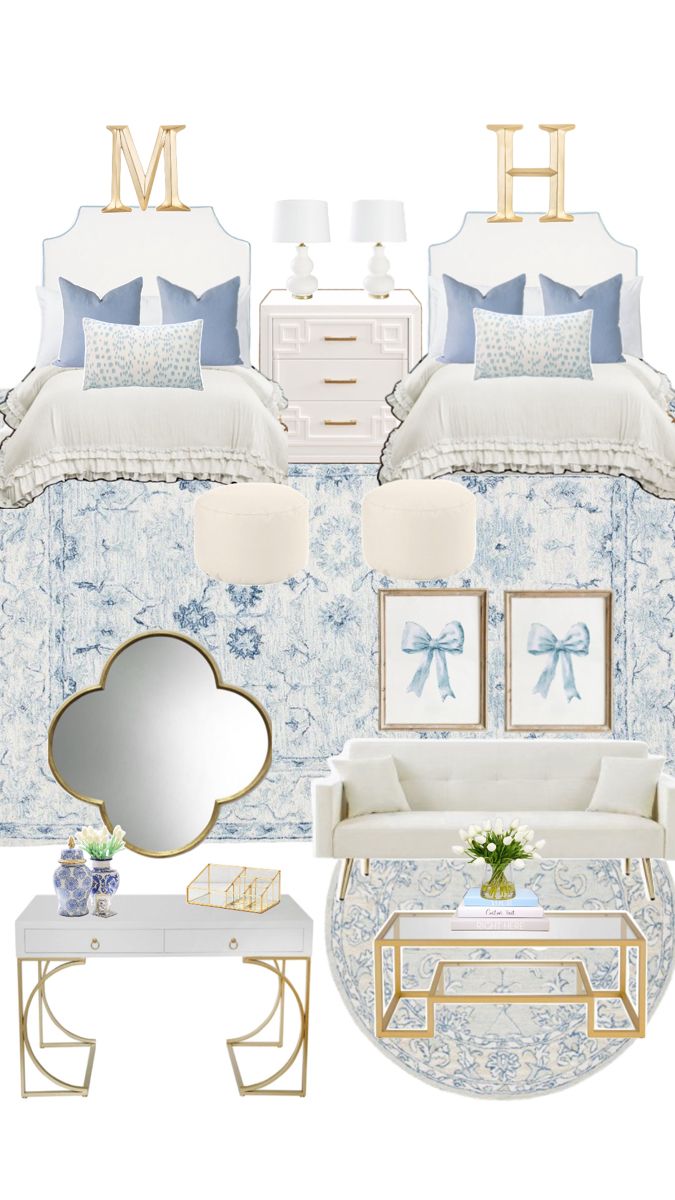 Dorm inspo Sorority Dorm Room, Dorm Blue, Sorority House Rooms, White Dorm Room, Sorority Room, College Dorm Inspo, Dorm Room Layouts, Blue Dorm, College Dorm Room Inspiration