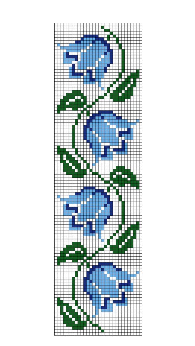 a cross stitch pattern with blue flowers on it