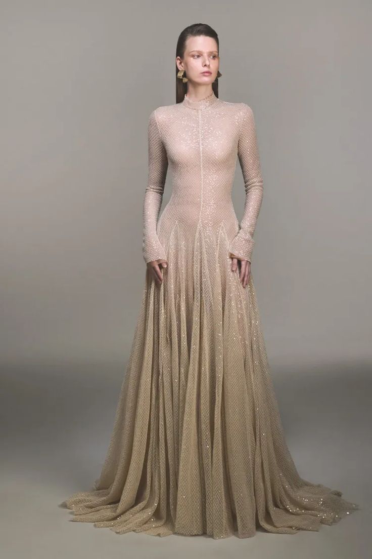 Winter Gowns Elegant, Elegant Beige Dress, Winter Evening Dress, Beige Gown, Elegant Long Sleeve Wedding Dresses, Modest Evening Gowns, Vintage Evening Gowns, Accessories Making, Mean Blvd