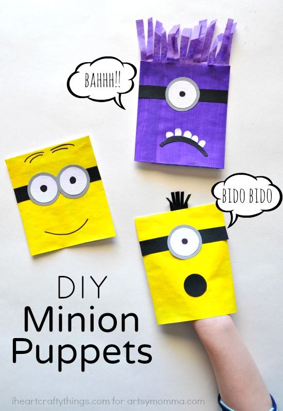 paper bag crafts for kids to make with minion puppets and saying diy minion puppets