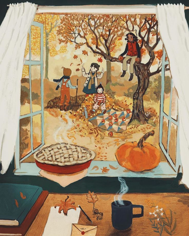 an image of a window with autumn scene outside