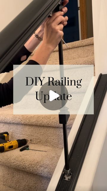 a woman is working on an up and down stair rail with the words diyrailing update