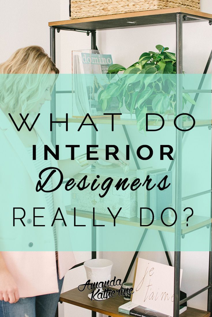 a woman standing in front of a shelf with plants on it and the words what do interior designers really do?