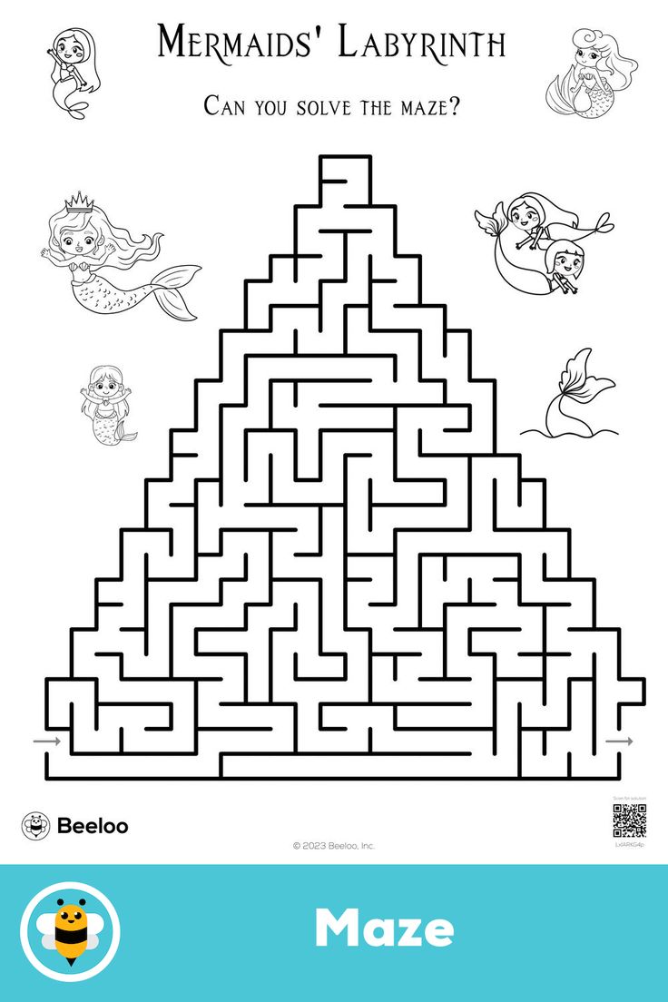 Medium mermaid-themed maze for kids ages 6 and up Mermaid Printables, Mako Mermaids, Mazes For Kids, Mermaid Theme, Printable Crafts, Activity Sheets, Labyrinth, Printable Activities, Worksheets For Kids