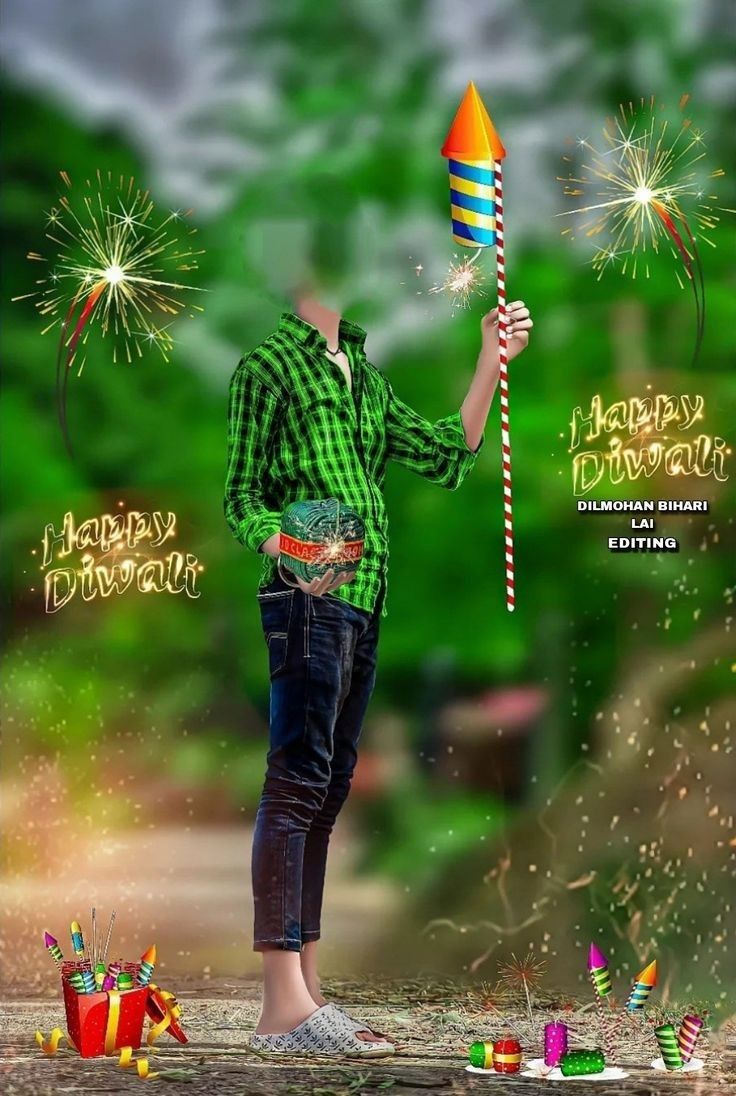 a young boy holding a candy cane in his hand and fireworks coming out of it