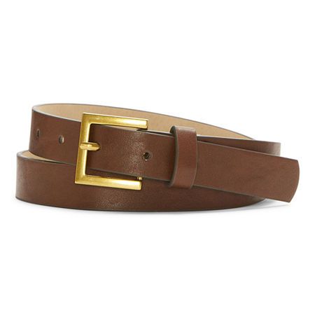 Every wardrobe needs an assortment of belts like this Mixit women's skinny belt to pull together stylish looks effortlessly. Made from smooth leather with a metallic buckle, pair this classic style with your favorite jeans and a tee or shirt. Strap Width: .75 InchesBase Material: 100% LeatherFiber Content: 100% LeatherFabric Description: LeatherBelt Width: 1 InCare: Wipe CleanCountry of Origin: Imported Trendy Brown Belt For Workwear, Trendy Leather Belts For Business, Adjustable Belt For Work, Adjustable Self Belt For Workwear, Trendy Fitted Belts For Work, Classic Gold Belt, Modern Fitted Belt For Work, Elegant Brown Belt For Everyday, Elegant Everyday Brown Belt