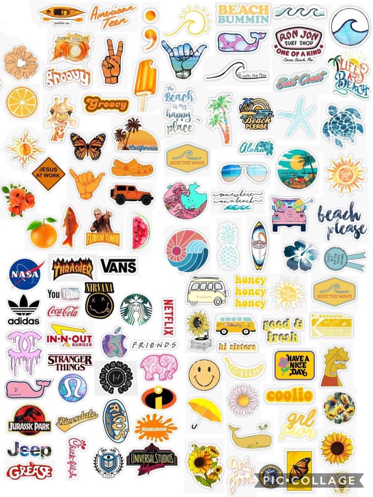 various stickers and decals on a white background