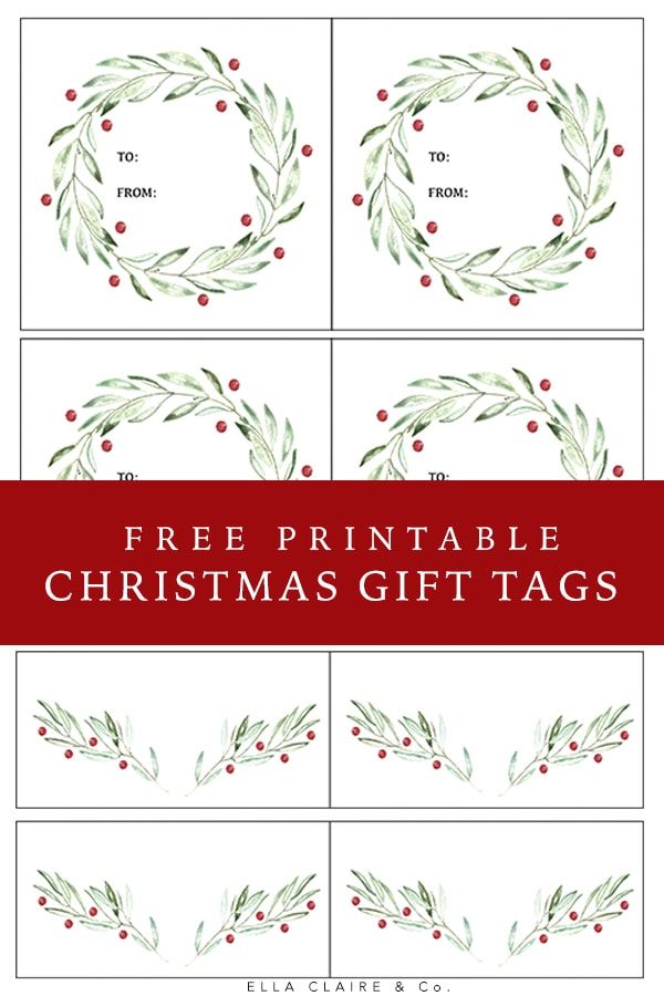 free printable christmas gift tags with holly wreaths and red berries on white paper