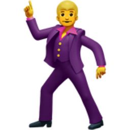 a man in a purple suit is holding his hand up to the side and pointing at something