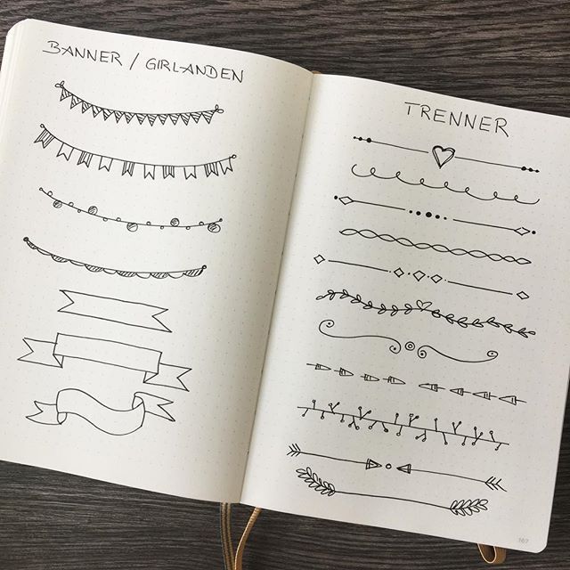 an open notebook with hand drawn doodles on the page and string attached to it