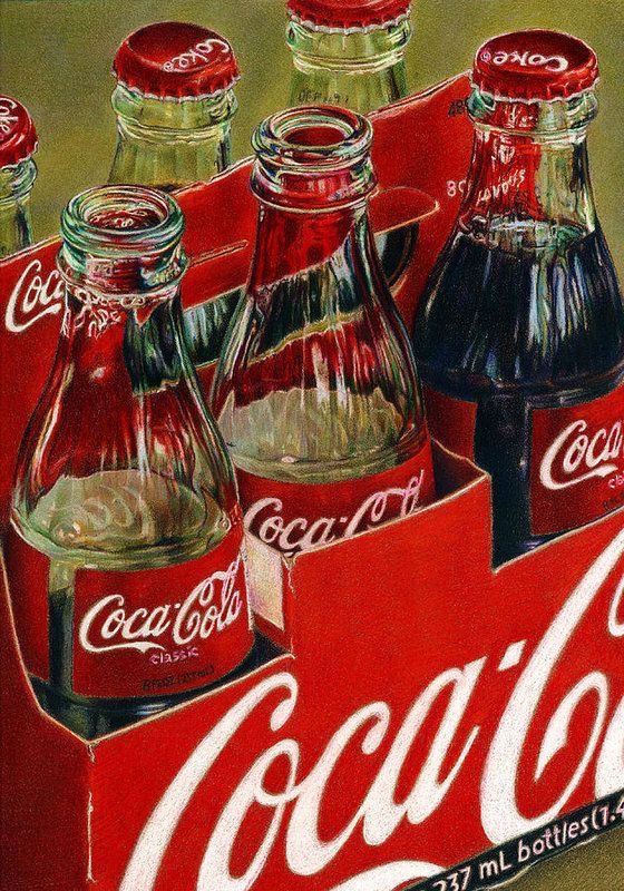 a painting of coca cola bottles in a box