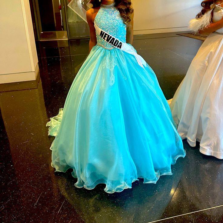 This Gown Was Worn Once For National Pageant In Great Condition Princess Style Blue Dress For Debutante Ball, Blue Princess Style Floor-length Gown, Fitted Blue Ball Gown Pageant Dress, Royal Blue Quinceanera Gown, Blue Ball Gown For Pageants, Blue Ball Gown For Pageant, Blue Princess Ball Gown Pageant Dress, Blue Ball Gown Pageant Dress, Royal Blue Dress For Pageants