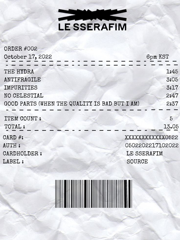 the receipt for les serafim is shown in black and white