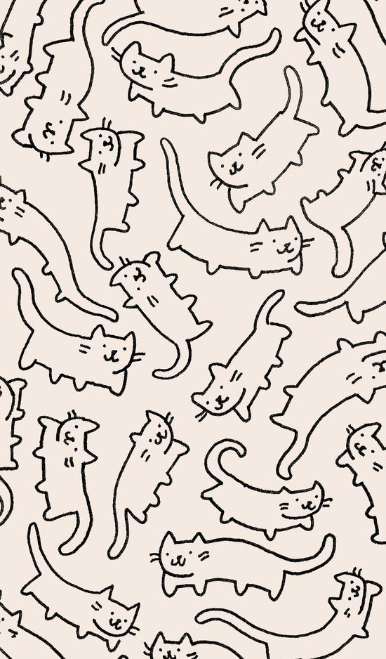 black and white drawing of cats in the shape of an abstract pattern on a sheet of paper