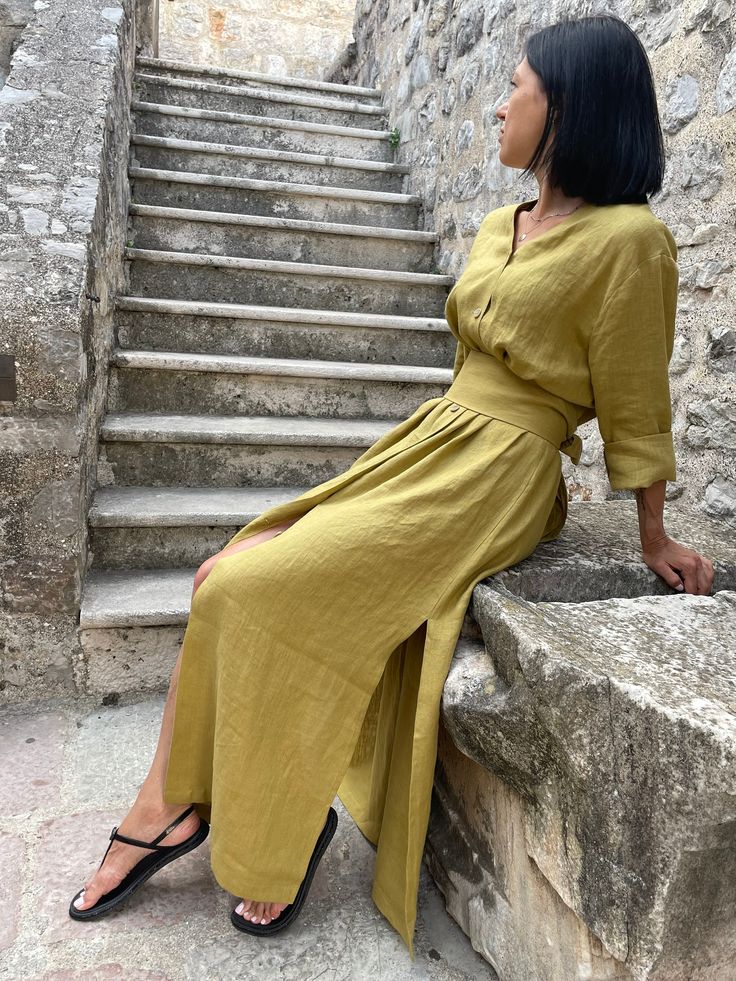 Long Linen Dress With Belt. Women Linen Dress. Oversize Linen - Etsy Maxi Dress With Belt, Linen Dress Women, Long Linen Dress, Belt Women, Oversized Dress, Linen Maxi Dress, Dress With Belt, Autumn Season, Fashion Over 50