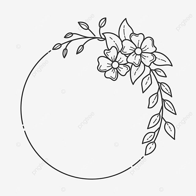 a black and white line drawing of an orange with flowers on the top, outline