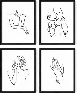 four black and white drawings of woman's hands with flowers in their hair, one holding