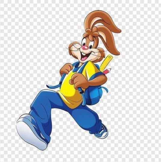 an image of a cartoon bunny running with a pencil in his hand, transparent background