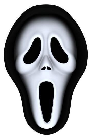 a black and white scream mask with its mouth wide open on a white background photo