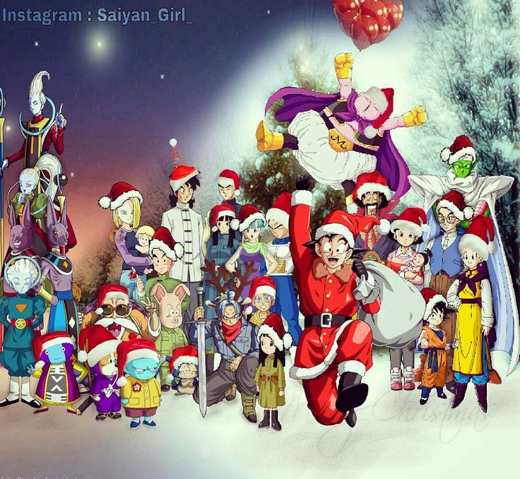 a group of cartoon characters standing in front of a christmas tree