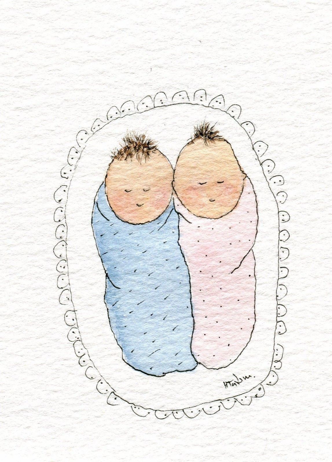 Twin Babies Boy And Girl Twins Card By Heather Tatum Cards Baby Twins Twin Cards Boy And Girl Twins E Baby Illustration Baby Cards New Baby Cards