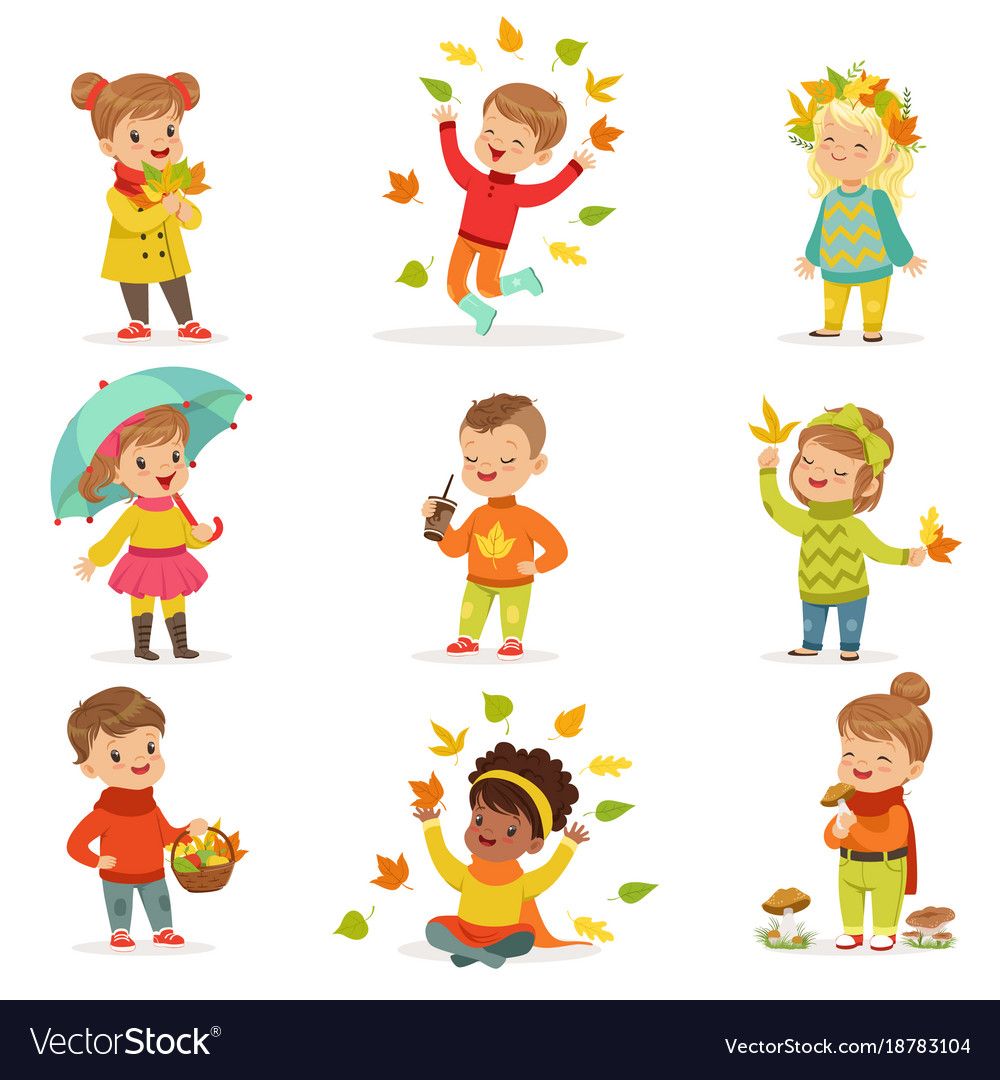 Autumn children s outdoor seasonal activities set. Kids having fun in ...