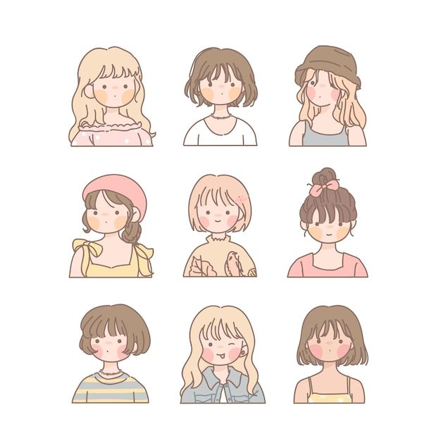 Premium Vector | Collection of cute girl with sticker in 2022 | Chibi ...