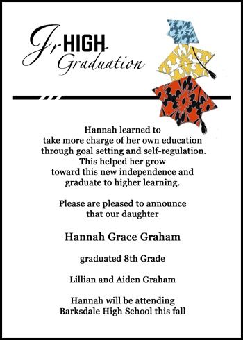 Junior High School Graduation colorful Caps Announcement Invitat ...