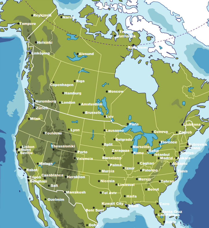 North America Map With Cities