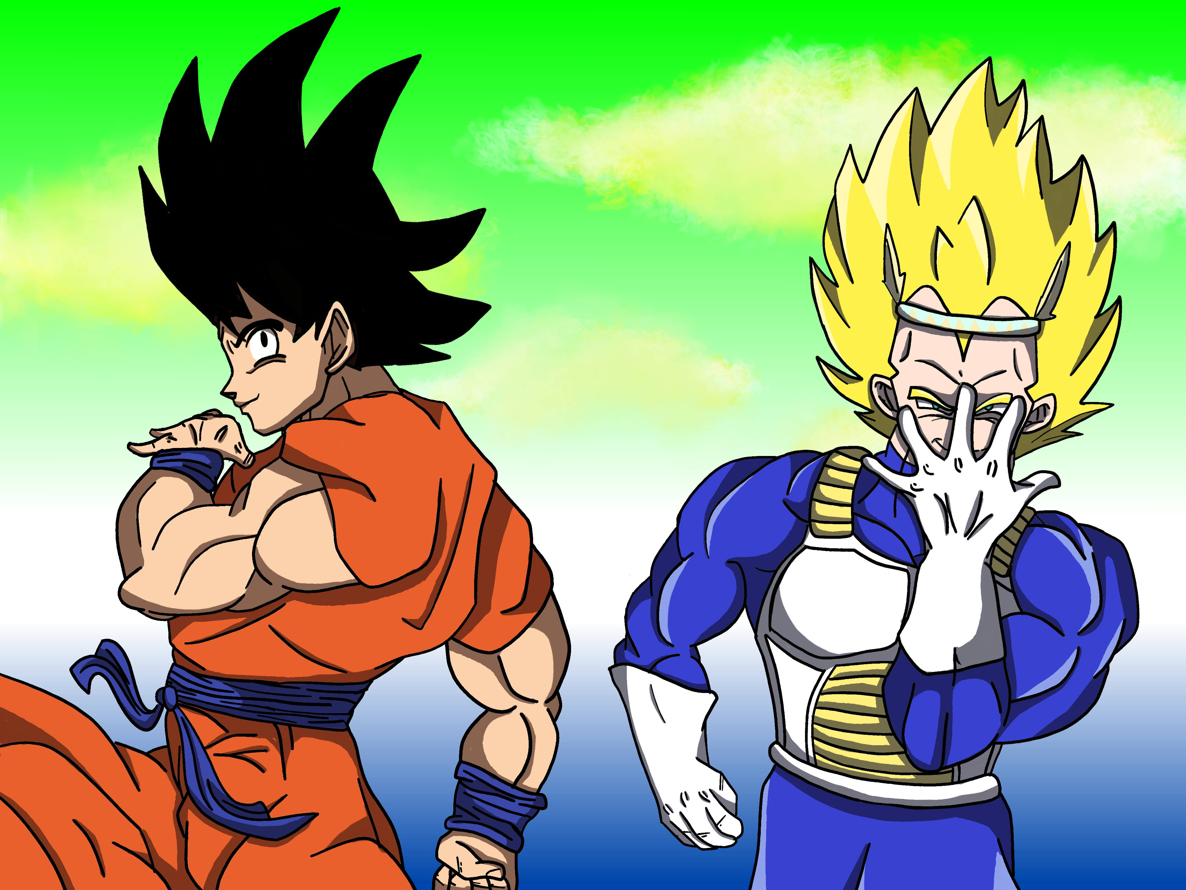 Goku and Vegeta in one of my favorite poses. (Criticism welcome) : r/dbz