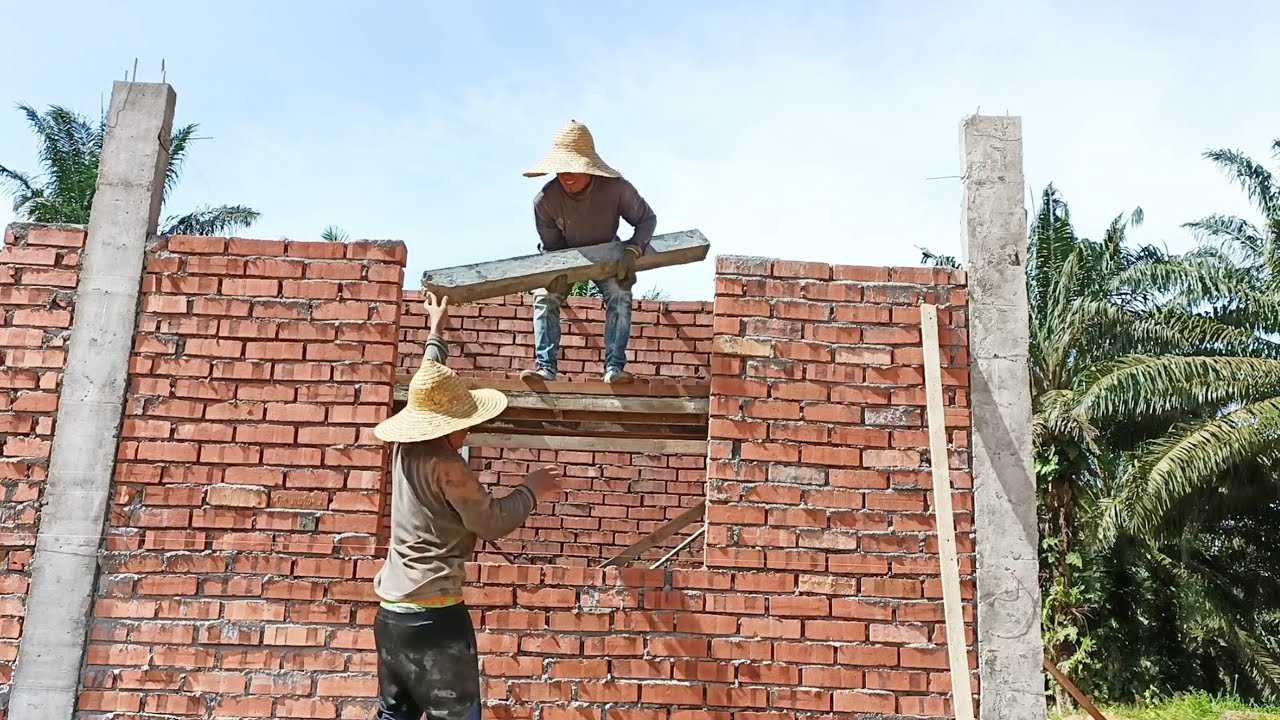 pemasangan balok lintel lanjut pasang batu bata - YouTube