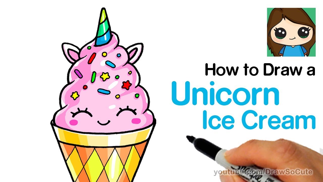 How To Draw A Unicorn Ice Cream Easy And Cute Youtube