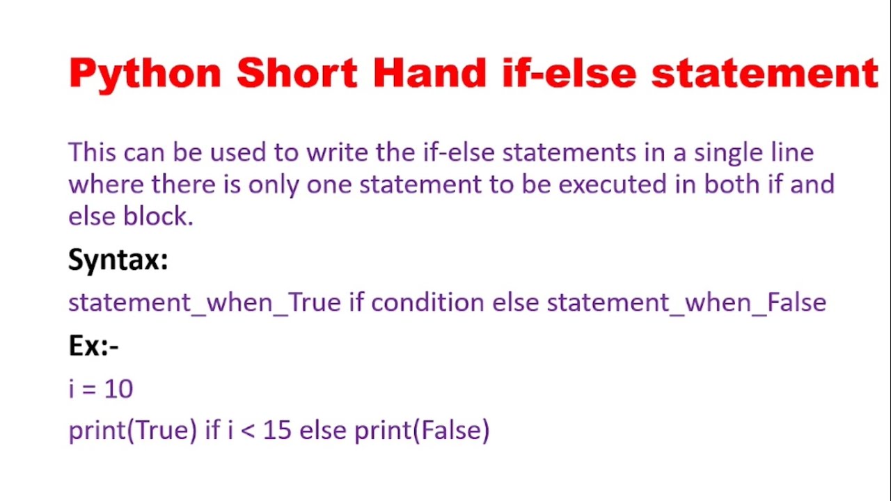 Python Short Hand If Statement | Python If Else Short Hand Property In  Hindi #33 - Youtube