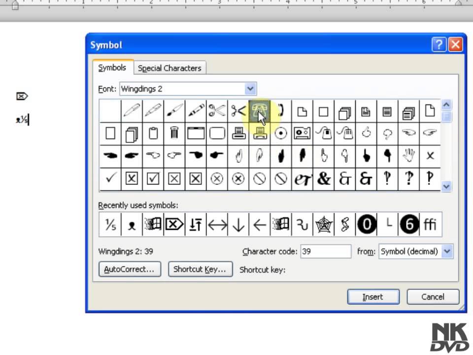 Microsoft Word Symbols Chart