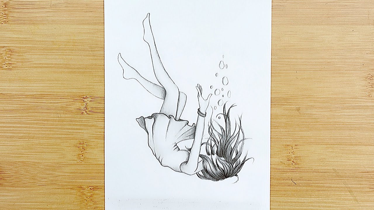 Anime Girl Falling In Water Drawing