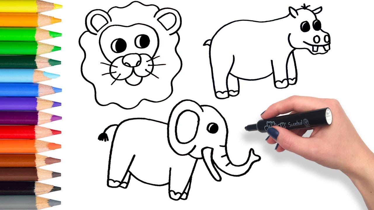 Gambar Learn Draw Safari Animals Compilation Teach Drawing Kids ...