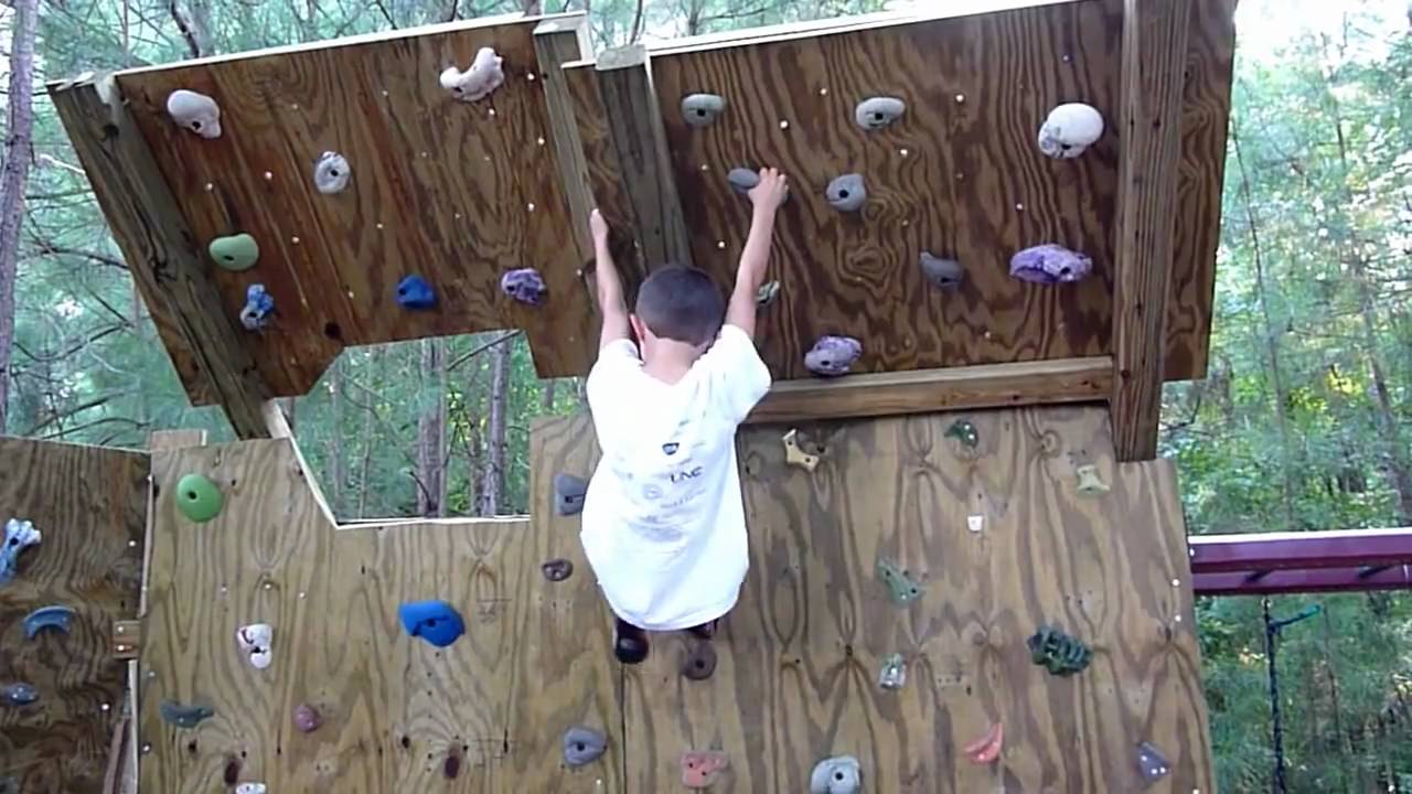 5 Year Old Climber On The New Backyard Climbing Wall Overhang