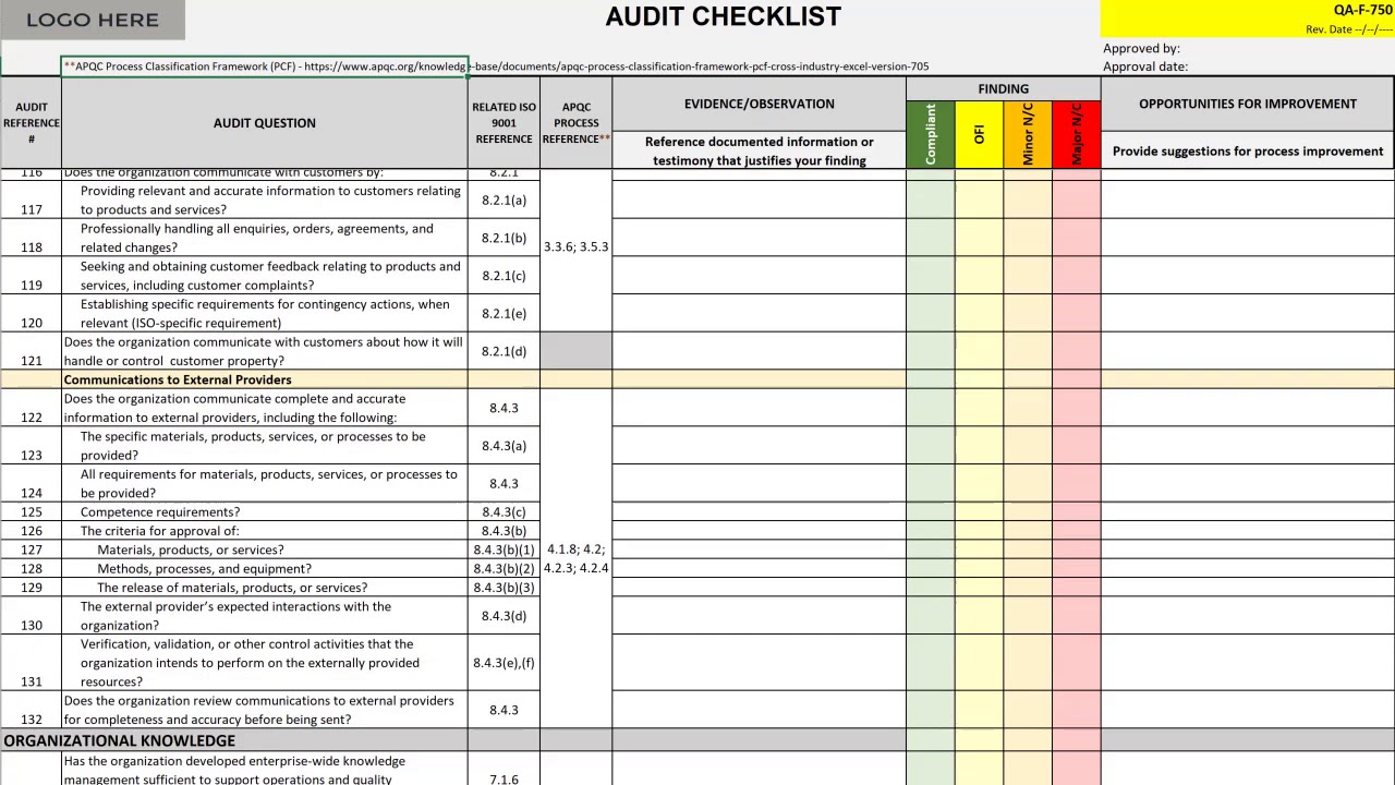 Iso 9001 Checklist Excel Template